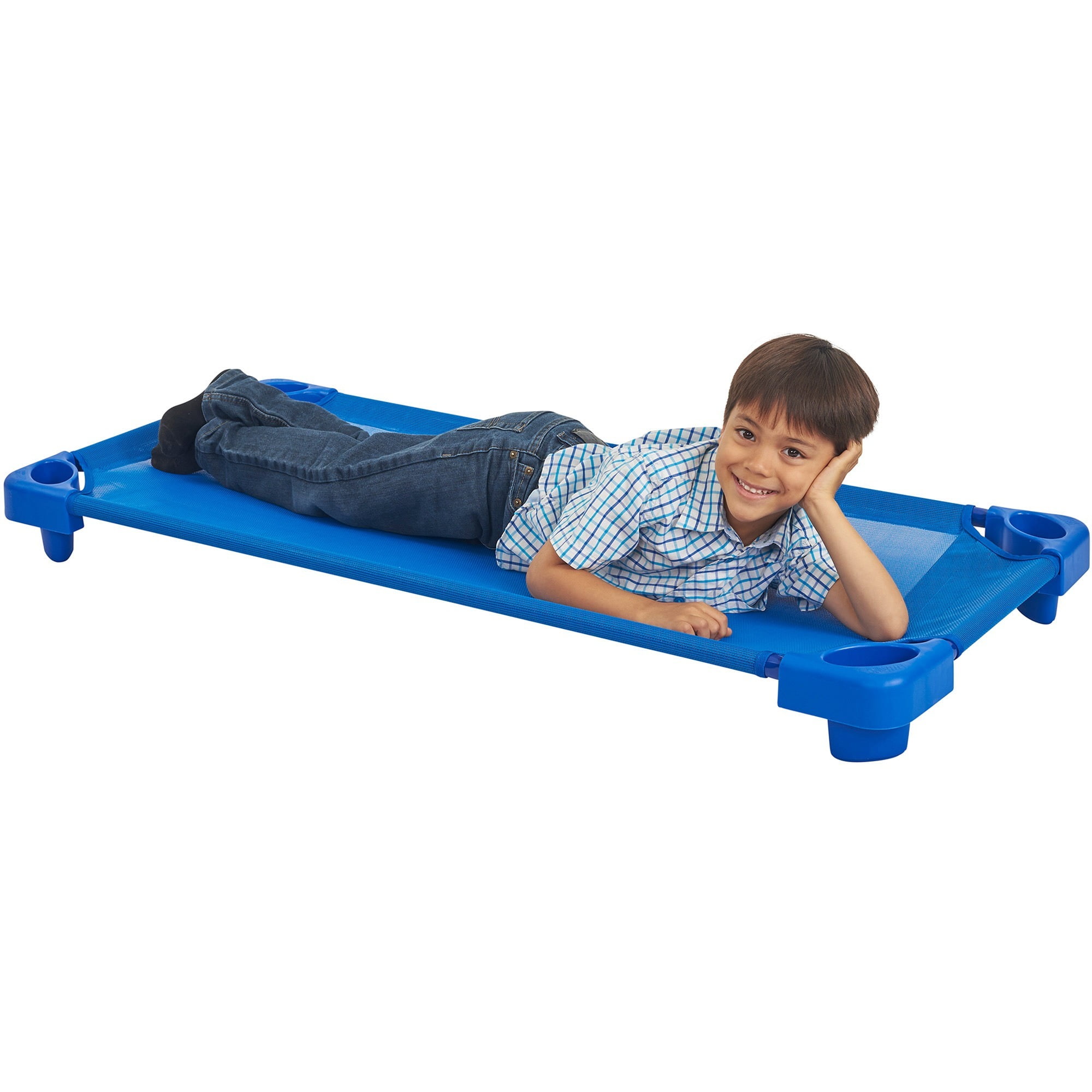 Toddler Size ECR4Kids Stackable Ready To Assemble Kiddie Cot 6-Pack Blue