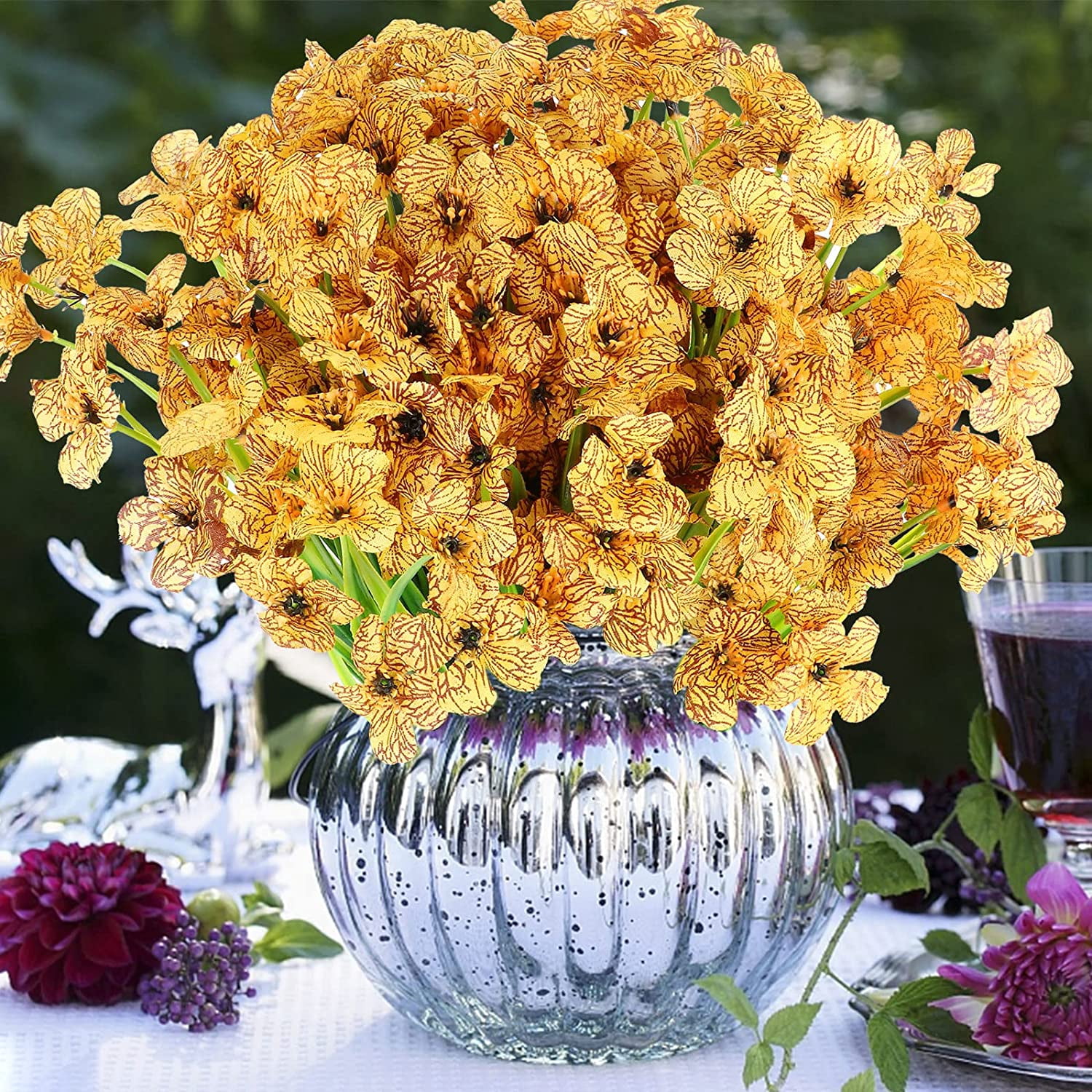 Sinhoon 6/12/18 Bundles Artificial Flowers UV Resistant Fake Flowers for Outdoor No Fade Faux Plastic Greenery Shrubs Garden Decor