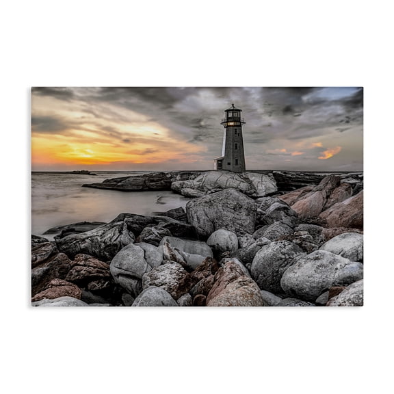 Stupell Industries Lighthouse Bay at Sunset Canvas Wall Art design by Norm Stelfox, 16 x 24