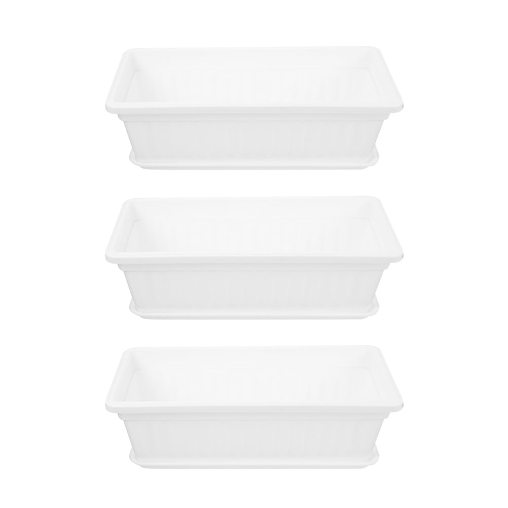 3 Sets White Planter Flower Pot Large Succulent Storage Basin with Tray