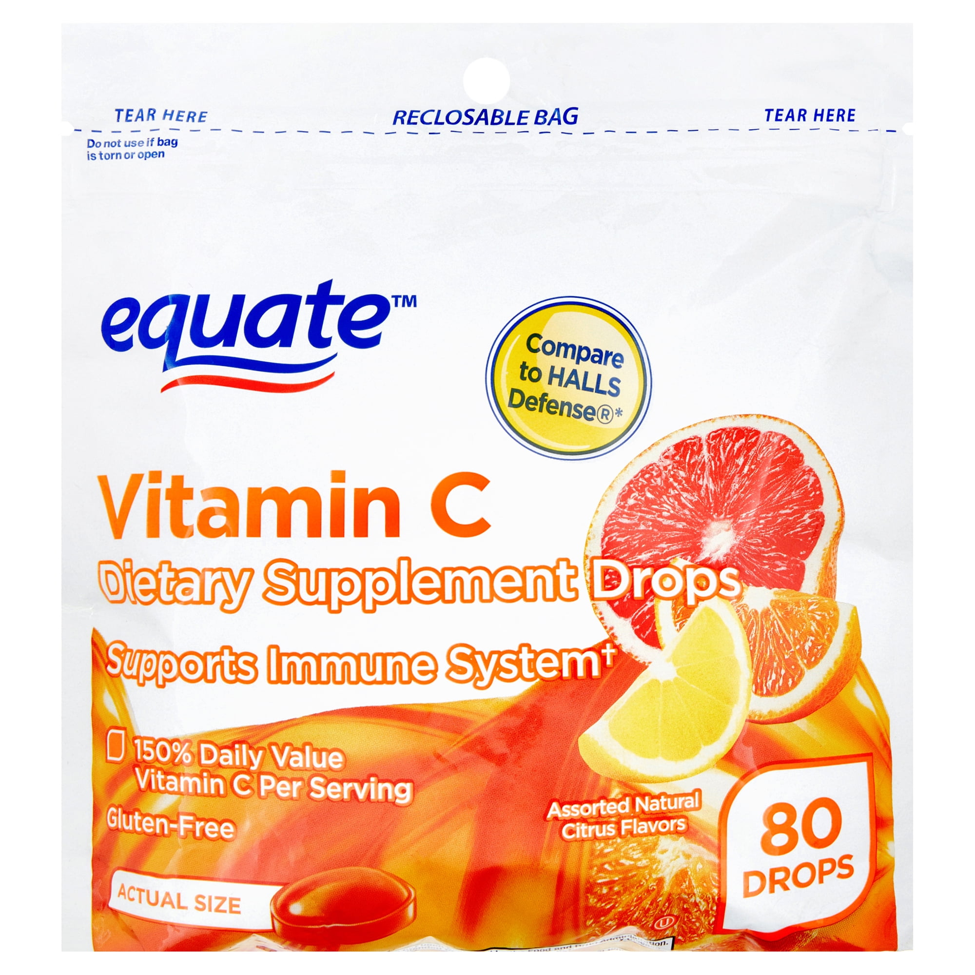 Equate Assorted Citrus Flavors Vitamin C Supplement Drops, 80 Ct