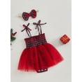 thumbnail image 4 of Baby Toddler Girl Romper Dresses 0 3 6 12 18 Months Casual Plaid Print Summer Sleeveless Jumpsuit with Mesh Skirt and Headband Set, 4 of 9
