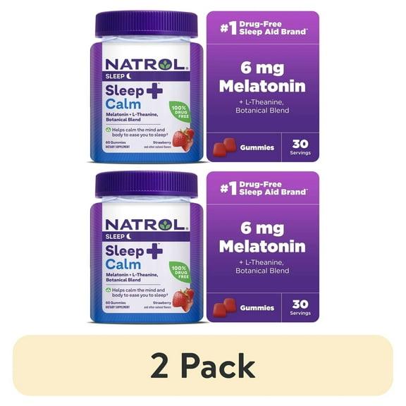(2 pack) Natrol Sleep+ Calm Melatonin Gummies for Adults, Strawberry Flavor, 60 Count