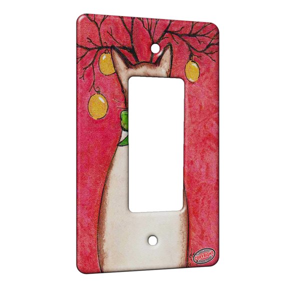 KuzmarK™ 1 Gang Rocker Wall Plate - Siamese Reindeer Kitty Christmas Cat Art by Denise Every