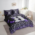 thumbnail image 3 of Feelyou Glitter Letter H Bedding Comforter Set 7 Pieces for Girls, Dreamy Kawaii Butterfly Full Bedding Set, Purple Fashion Reversible Fitted Sheet Flat Sheet, Luxury Bedroom Decor, 3 of 7