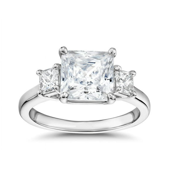 Vivid Jewel 14K White Gold Over Solitaire Ring - Princess Cut 2.4 Ct VVS1/D Lab Created Simulated Diamond Ring - Three-Stone Engagement Wedding Ring - Luxuries Multi-Stone Engagement Ring for Her