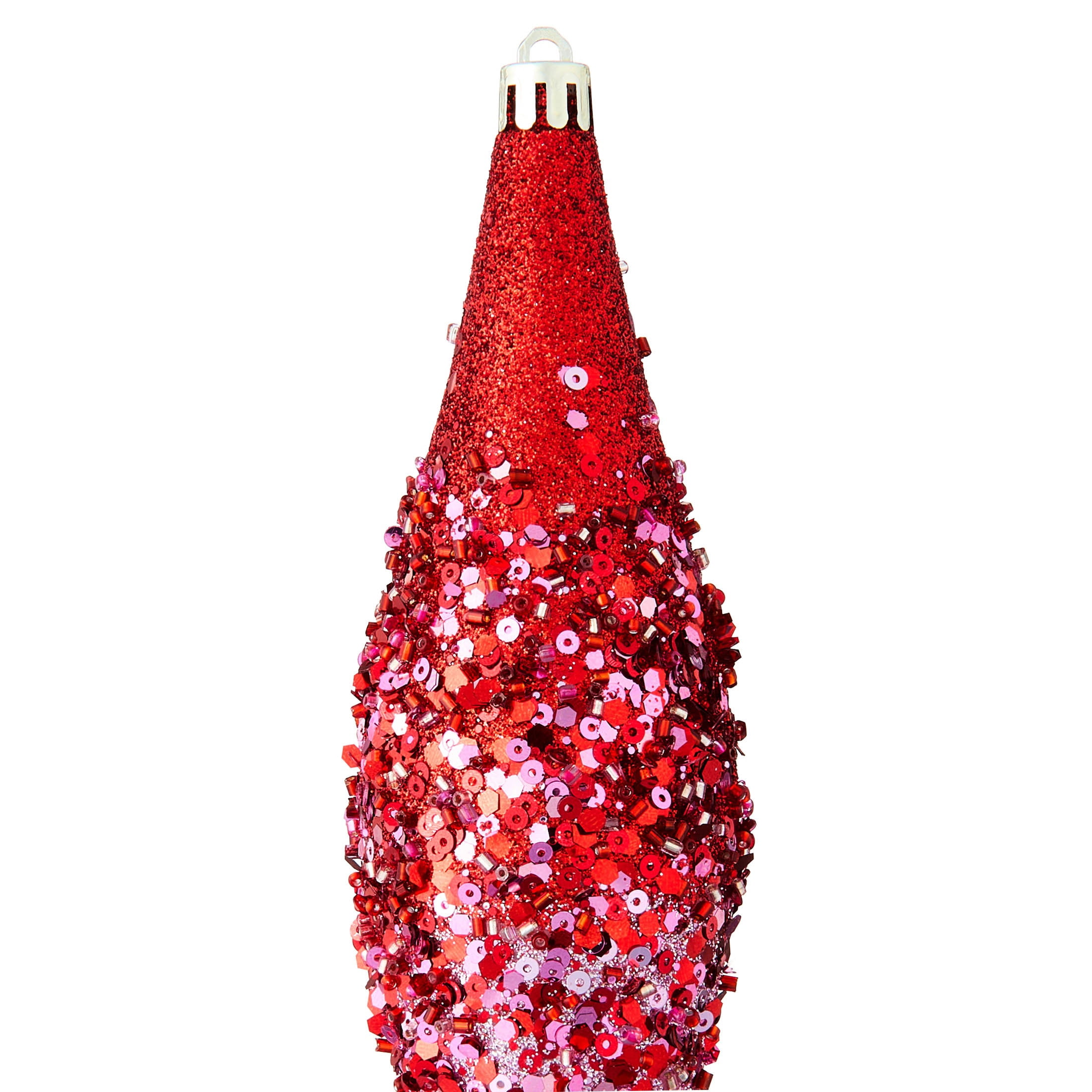 4-Count Red and Pink Glitter Ombre Finial Shatterproof Christmas Ornaments, 8.3", by Holiday Time
