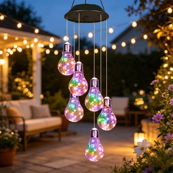 Rirool Multi Color Solar Wind Chimes Outdoor, Waterproof Color Changing Edison Bulb Hanging Lights for Garden Patio Backyard Window Decorations
