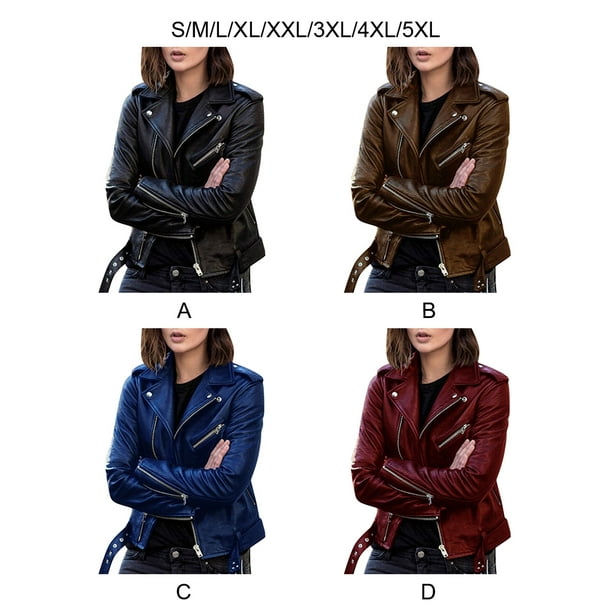 Faux Leather Jackets For Women Winter Warm Zip Up Motorcycle Short PU Moto  Biker Outwear Fitted Slim Coat