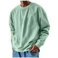 thumbnail image 1 of T-shirt à Manches Longues pour Hommes Col Rond Automne Décontracté Hiver Basique Surdimensionné Chandail en Molleton Lavé Col Rond avec Poche, 1 of 5