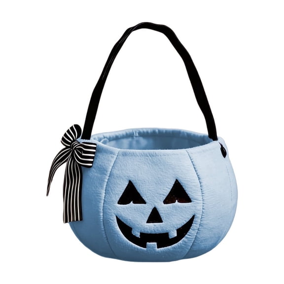 Halloween Pumpkin Candy Bucket, Lantern Trick Or Treat Basket with Handle for Halloween Costume Party Accessories Blue