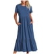 thumbnail image 1 of Qucoqpe - Vestido playero largo informal de verano para mujer, de manga corta, cuello redondo, holgado, con capas y bolsillos, en liquidación, 1 of 5