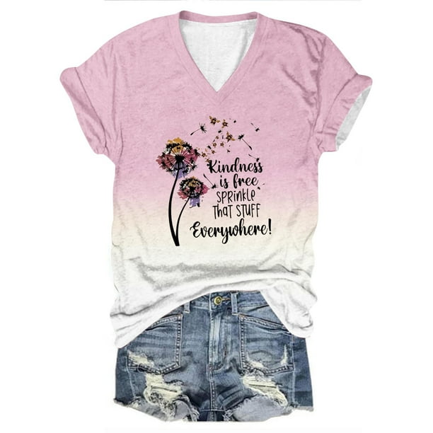 Tops Cortos para las Mujeres Día de la Independencia Impreso Suéter con Cuello en V Manga Corta, Top Casual para Primavera Verano