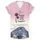 thumbnail image 1 of Tops Cortos para las Mujeres Día de la Independencia Impreso Suéter con Cuello en V Manga Corta, Top Casual para Primavera Verano, 1 of 3