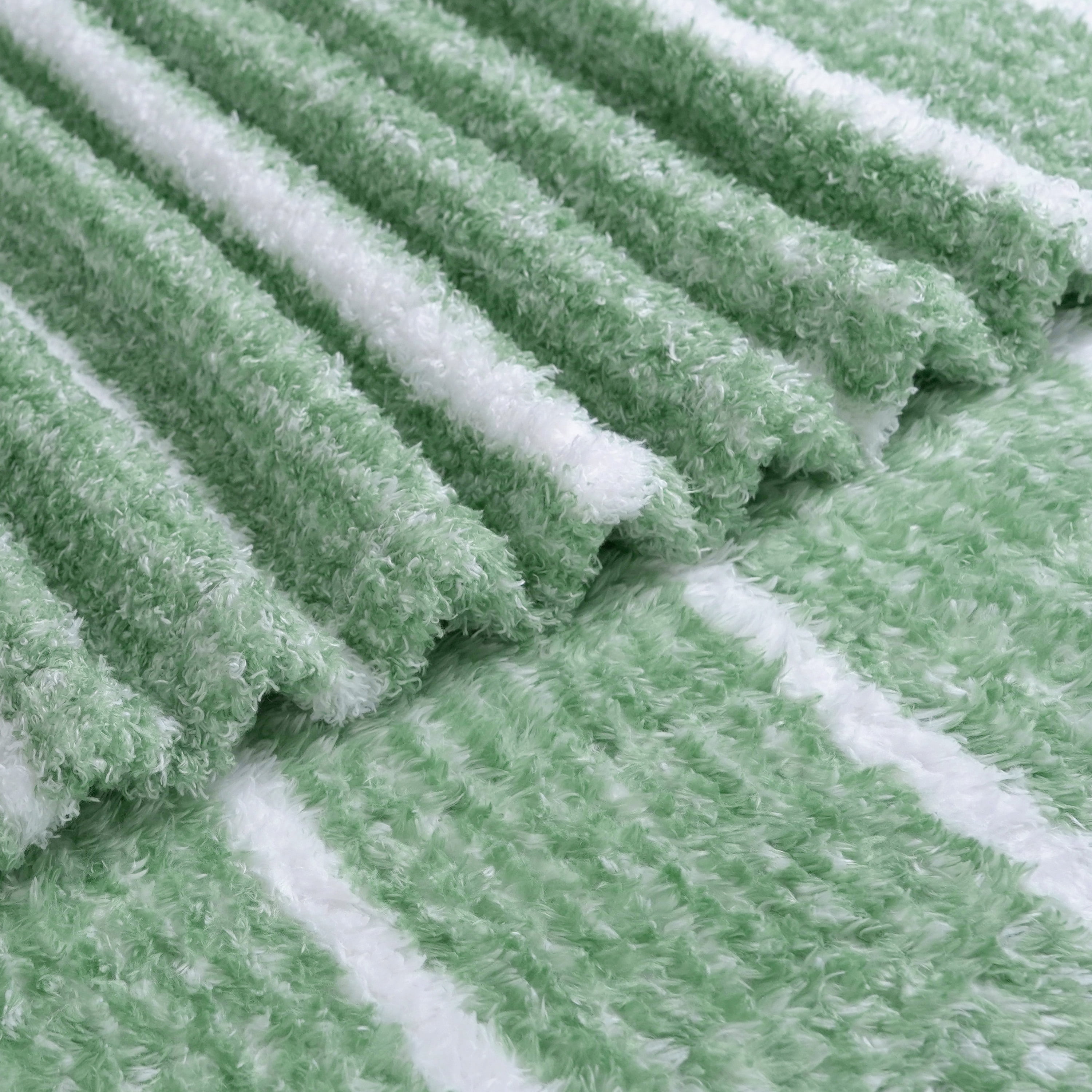 Regal Living Ultra Soft Cozy Knit Throw Blanket, Sage Green Stripe, 90" x 90"