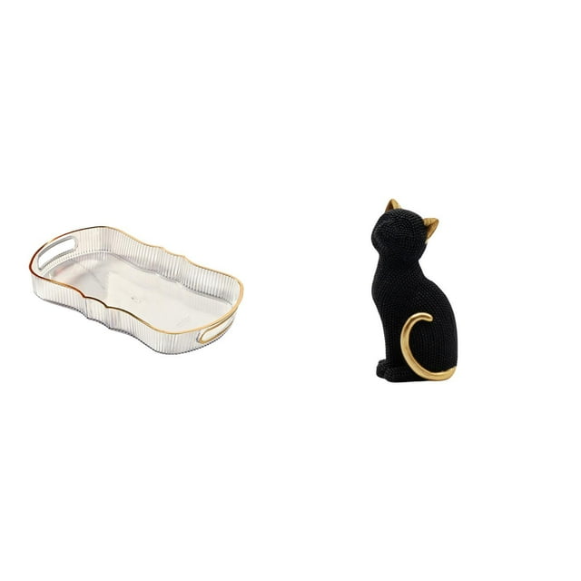 Bandeja de tocador para desayuno, ideal para guardar frutas y cosméticos. Figura decorativa de resina con forma de gato. Perfecta para la entrada de l