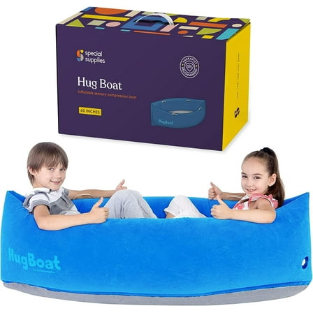 Inflatable Compression Boat Lounger for Kids – Sensory Therapy Seat with Air Pump & Repair Kit – Aqua