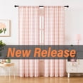 thumbnail image 2 of Exultantex Pink & White Checkered Semi-Sheer Curtains for Living Room, 2 Panels, 40"x63", Rod Pocket, Elegant Pom-Pom Trim, Light Filtering, 2 of 6