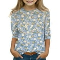 thumbnail image 2 of CCRFTGI Girls Clothing 12 -14 Floral Print 3/4 Length Sleeve Tween Girls Tops Preppy Crewneck Shirt Fall Size 10 Girls Clothes Light Blue 12-13 Years, 2 of 5
