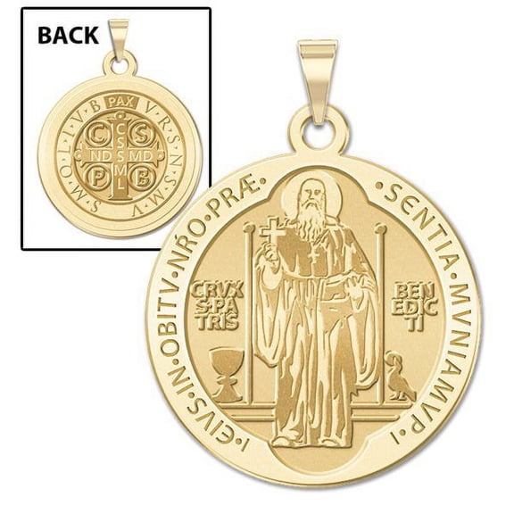 Picturesongold.Com Saint Benedict Round Religious Medal Necklace Pendants Unisex Adult 10k Yellow Gold 2/3 x 2/3in