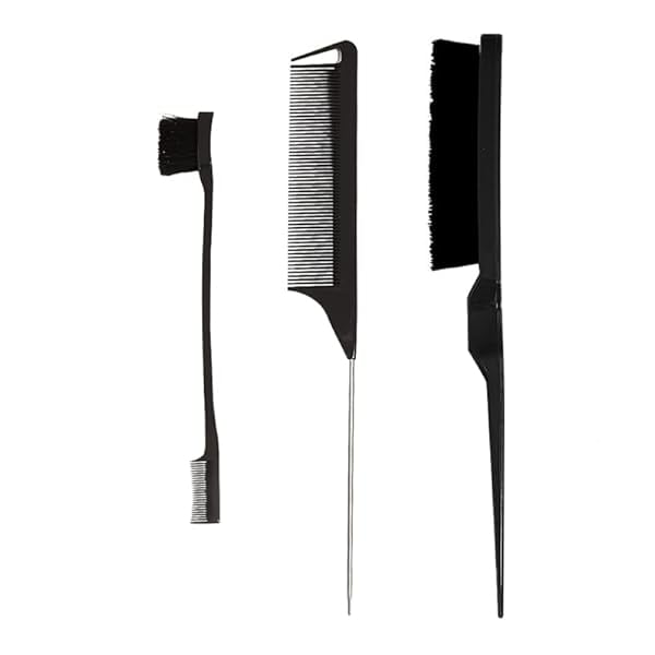 wonima11 3PCS Hair Brush Set, Fluffy Hair Brush, Rat Tail Comb, Double Sided Edge Bristle Brush Grooming Combs, Bristle Teasing Brush Combs for Men Women Kids Hair Stylying (Black)