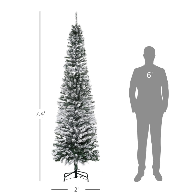 Alvantor Flocked Pencil Christmas Tree with Snow Tips, Dense Branches, Metal Stand 7.5ft Green