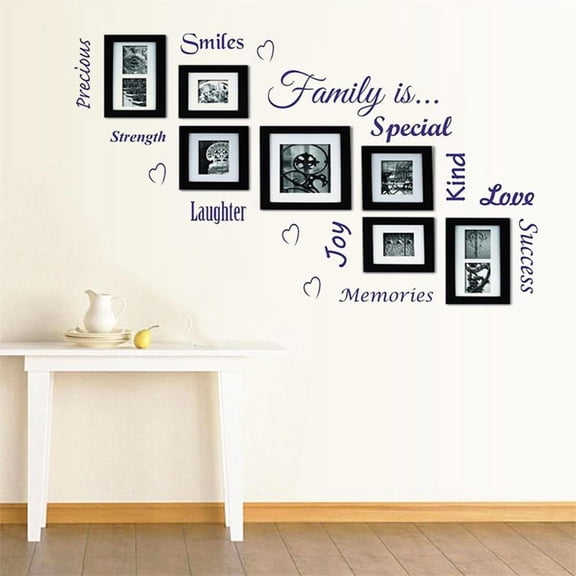 New 3D Family Quote Words Photo Picture Frame Collage PVC Wall Stickers DIY Art Living Room Dining Room Family Room Decor Black