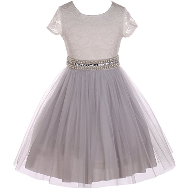 Little Girls Lace Top Rhinestone Pearl Special Flowers Girls Dresses