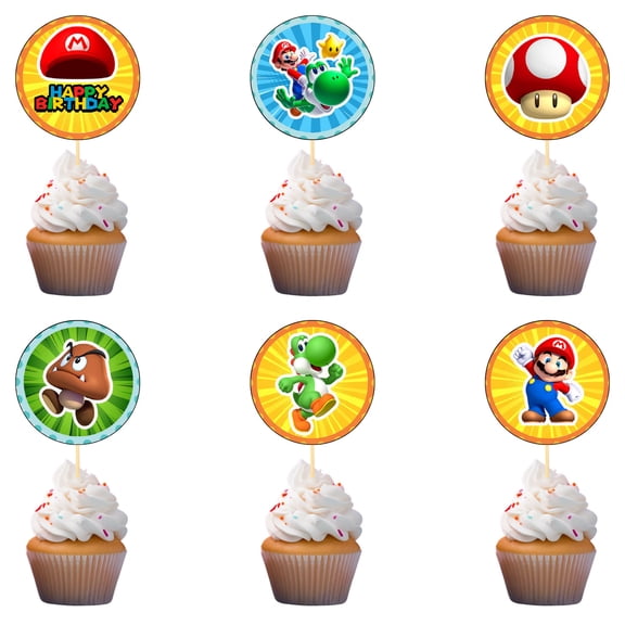 18x Classic Video Game Cupcake Toppers – Strong Picks Happy Birthday Décor, Cupcake Decorations for Kids Birthdays