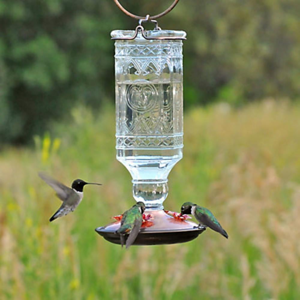 Perky-Pet Glass Hummingbird Feeder Nectar Feeding Red Square Antique Bottle Yard 