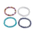 thumbnail image 4 of 4Pcs Constellation 8mm Round Natural White Jade & Blue Spot Jasper Synthetic Quartz Crystal & Turquoise Beaded Stretch Bracelets for Women Aquarius Inner Diameter: 2-1/4 inch(5.8cm), 4 of 5