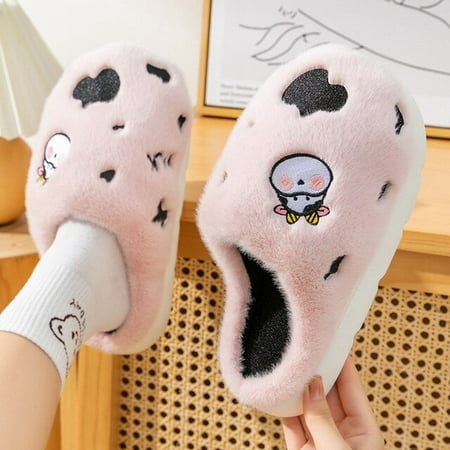 

QWZNDZGR Thick Fluffy Cow Slippers Indoor Shoes For Women Fur Mules Height Increasing Slippers Women s Home Slides Ladies Designer Sliper