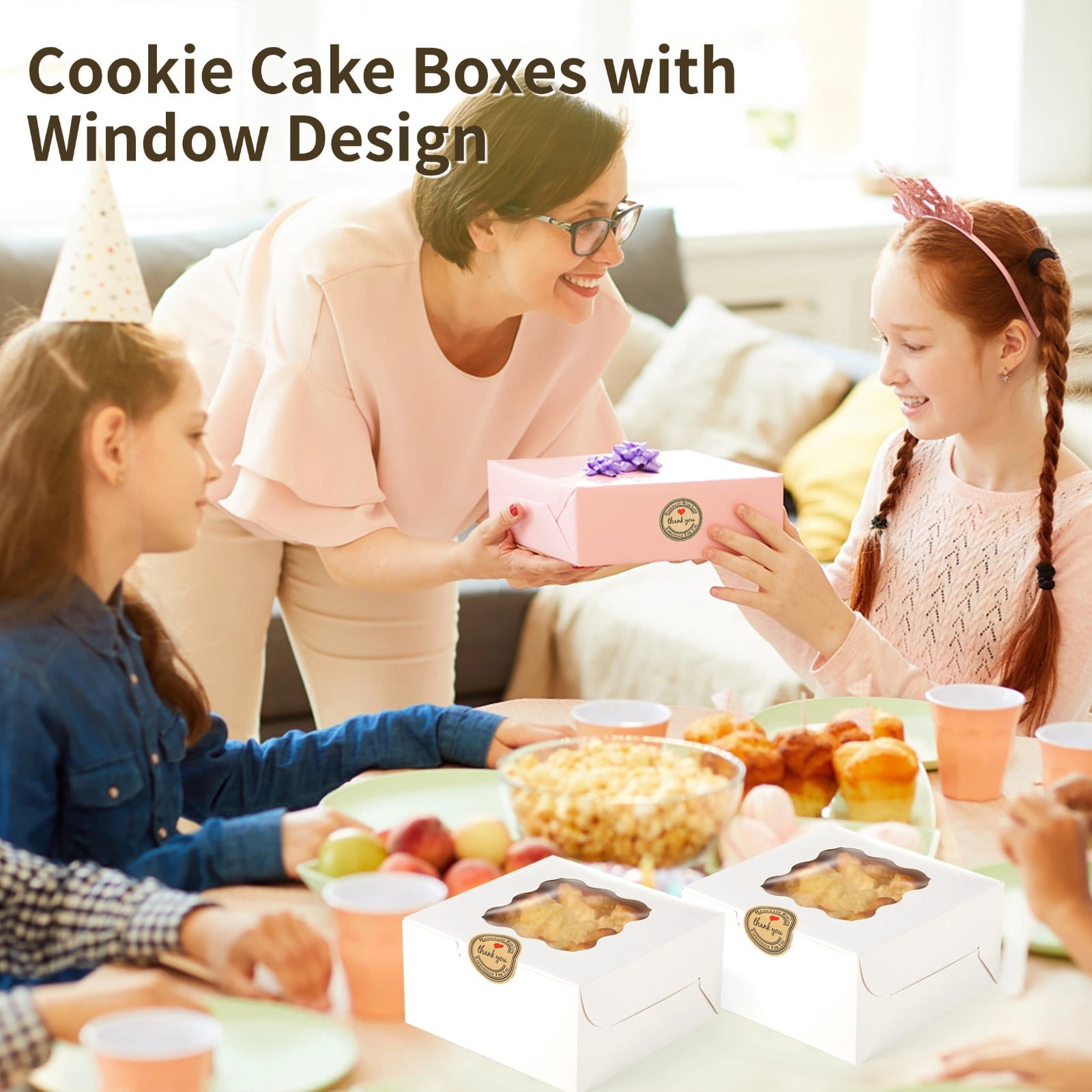 50 PCS Cookie Boxes with Clear Window, 6 x 6 x 3 Inches Bakery