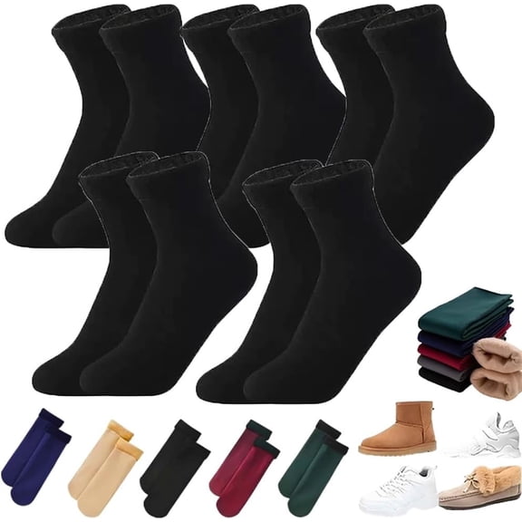 Women's Thermal Socks 5 Pairs - Thick Fleece Lined Winter Socks, Self-Heating Cold Weather Socks for Autumn, Winter, Snow, Outdoor Activities