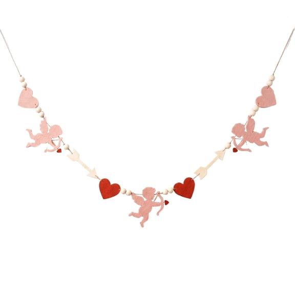 Valentines Day Decorations, Ngxiha Wood Bead Garland with Felt Hearts for Valentine Decor, Red and Pink Farmhouse Valentines Day Banner for Wedding, Anniversary Decorations