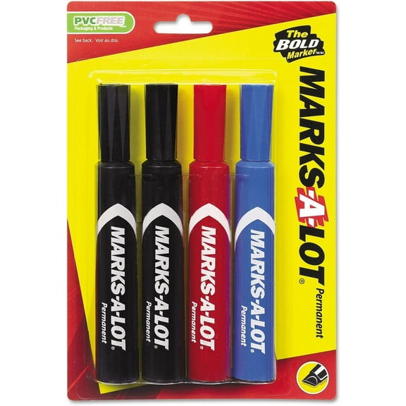 Marks-a-lot 07905 Regular Desk-Style Permanent Marker, Chisel Tip, Assorted, 4/Set