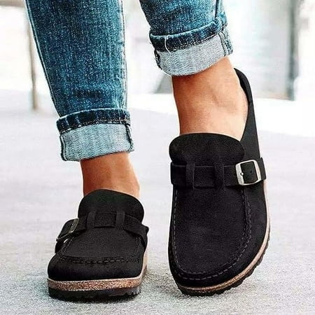 Women s Casual Comfortable Leather Slip On Sandals Suede Clogs Leather Mules Cork Footbed Sandals Potato Shoes with Arch Support
