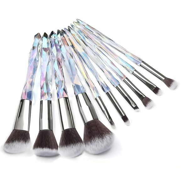 Kingtree Makeup Brushes Set, RRF12 10PCS Crystal Makeup Brushes Premium Synthetic Powder Foundation Concealer Eye Shadow Brush, Professional Face Eye Make Up Brushes for Girls Women