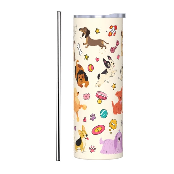 20oz Cute Dog Pattern Tumbler Insulated Car Cup Cartoon Puppy Travel Coffee Cup Pet Lover Gift with Stainless Steel Straw
