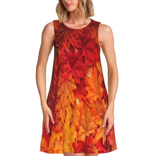 Disketp Autumn Leaf para Vestido sin Mangas para Mujeres, Vestidos de Verano para Mujeres, Casual y Holgado para la Playa