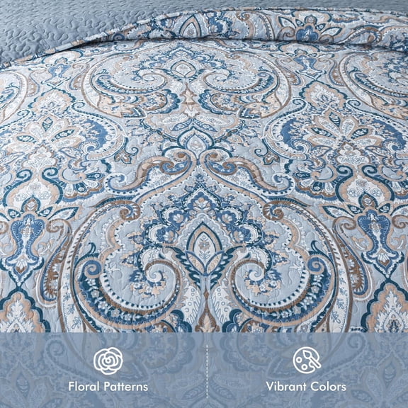 Queen Quilt Bedding Set, Cotton Bedspread Coverlet Lightweight, Gray Oversized Comforter for All Season, Soft Reversible Bed Cover with 2 Pillow Shams