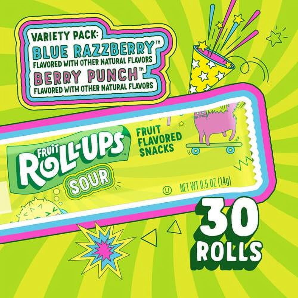 Fruit Roll-Ups Sour Fruit Flavored Snacks, Blue Razzberry & Berry Punch Flavors, Variety Pack, 15 Oz (30 Count) Packaging May Vary - Pack of 2