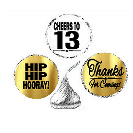 13th Birthday / Anniversary Cheers Hooray Thanks For Coming 324pk Stickers / Labels for Chocolate Drop Hersheys Kisses, Party Favors