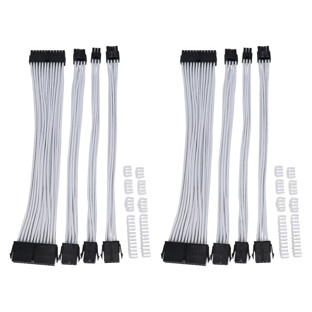 2x Kit de cables de extensión básicos; 2 uds Atx 24pin/eps 4 + 4pin/pci-e 8pin/pci-e 6pin Cable de extensión de alimentación