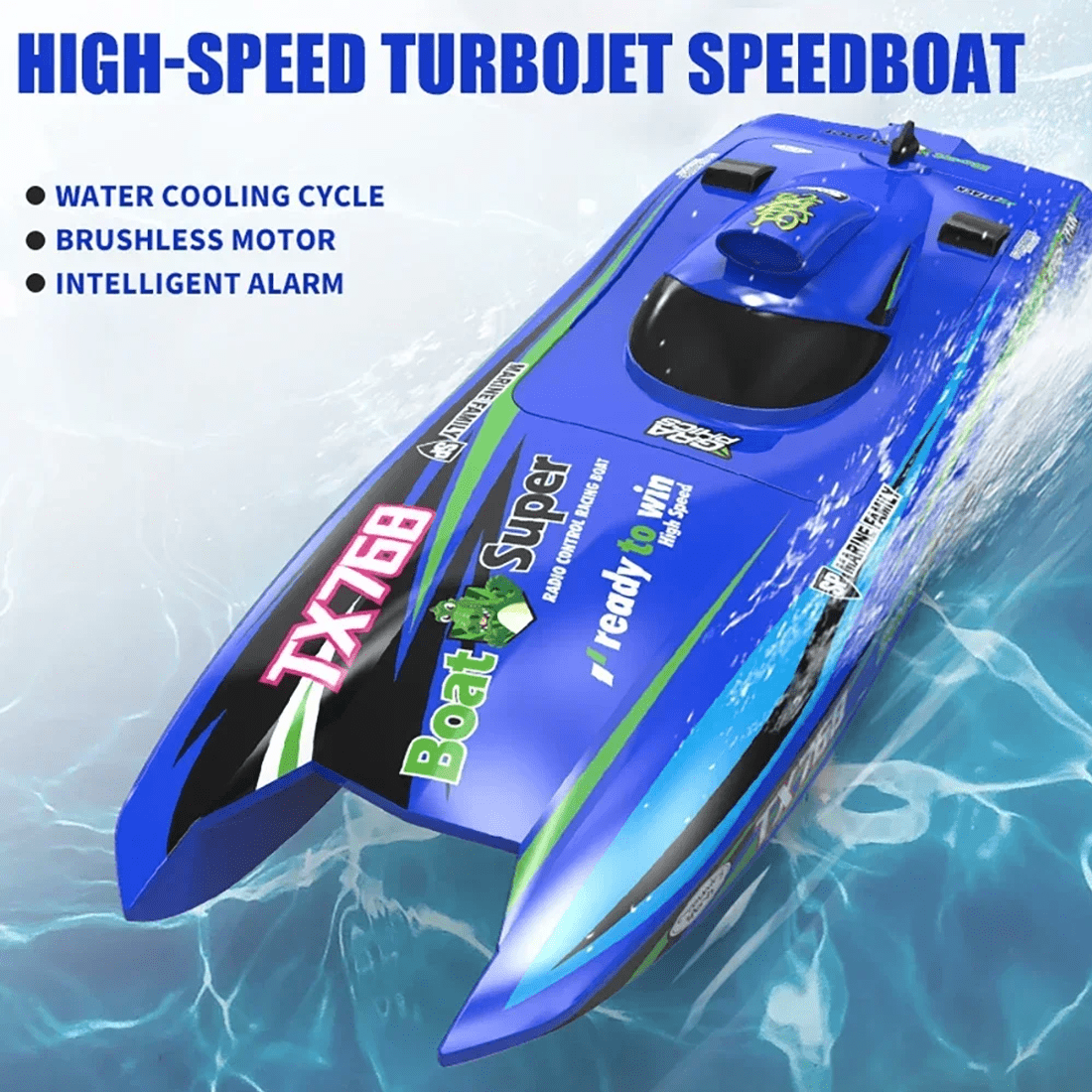 1/32 Scale RC Rescue Boat Model, High-Speed Water Rescue Vessel with Brushless Motor & Water Cooling, 2.4G RC Boats for Pools and Lakes, Blue