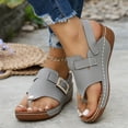 thumbnail image 4 of Dakaela Womens Leather Orthopedic Wedge Sandals Rhinestone Buckle Platform Flip Flops Arch Support Summer Beach Slip on Slides with Back Strap Grey Size 8, 4 of 9