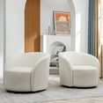 thumbnail image 4 of 34" W Swivel Barrel Chair Set of 2, Mid Century Modern Round Upholstered Boucle Swivel Accent Chairs, No Assembly Sofa Chair for Living Room Bedroom Reading, Cream, 4 of 12