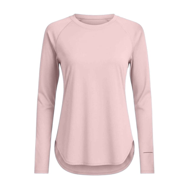 DAFEI Haut de Sport pour Femmes à Manches Longues, Col Rond, Séchage Rapide, Vêtement de Protection contre le Soleil, Randonnée et Course