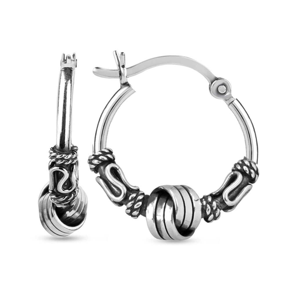 LeCalla 925 Sterling Silver Jewelry Italian Design Love Knot Balinese Hoop Earrings for Women and Teen 17MM