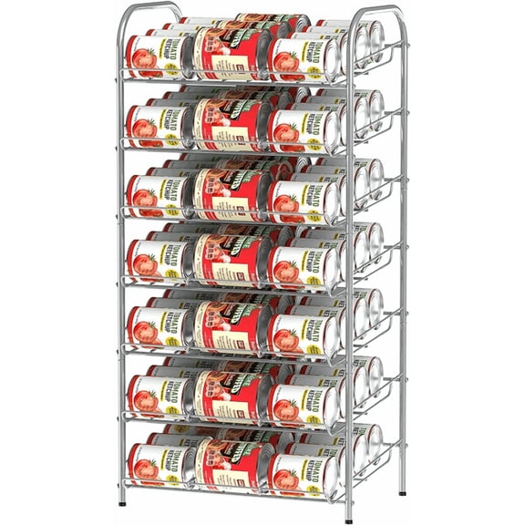 7-Tier Can Organizer Rack Dispenser for Pantry, Holds Up to 84 Cans, Metal Storage Rack with Adjustable Dividers, Silver